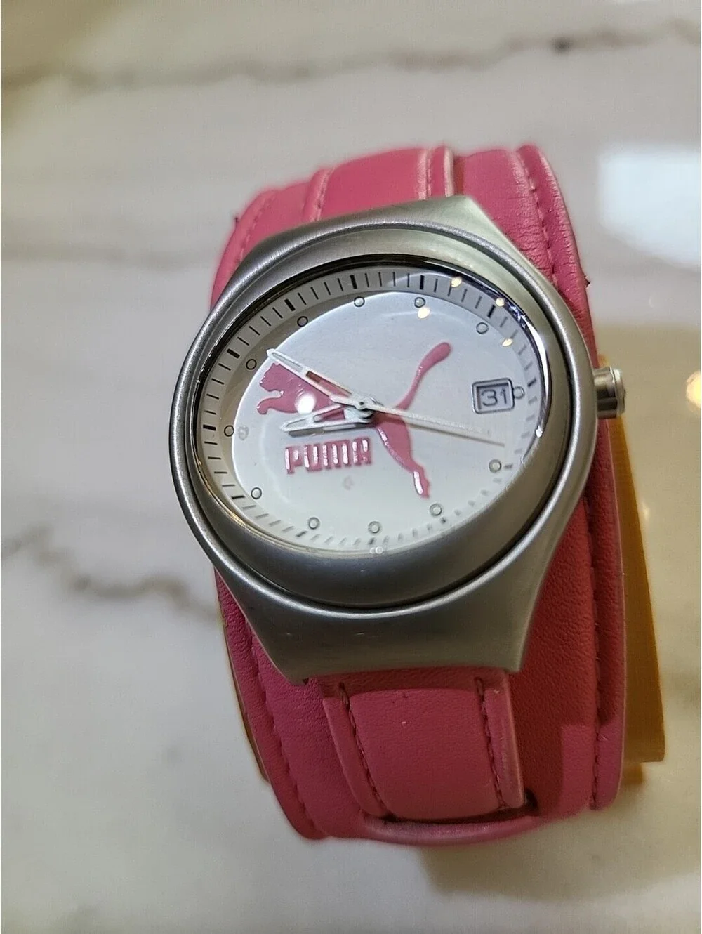 Ladies Pink Puma Oval Watch WR100M Leather Band Stainless Steel Case New Battery